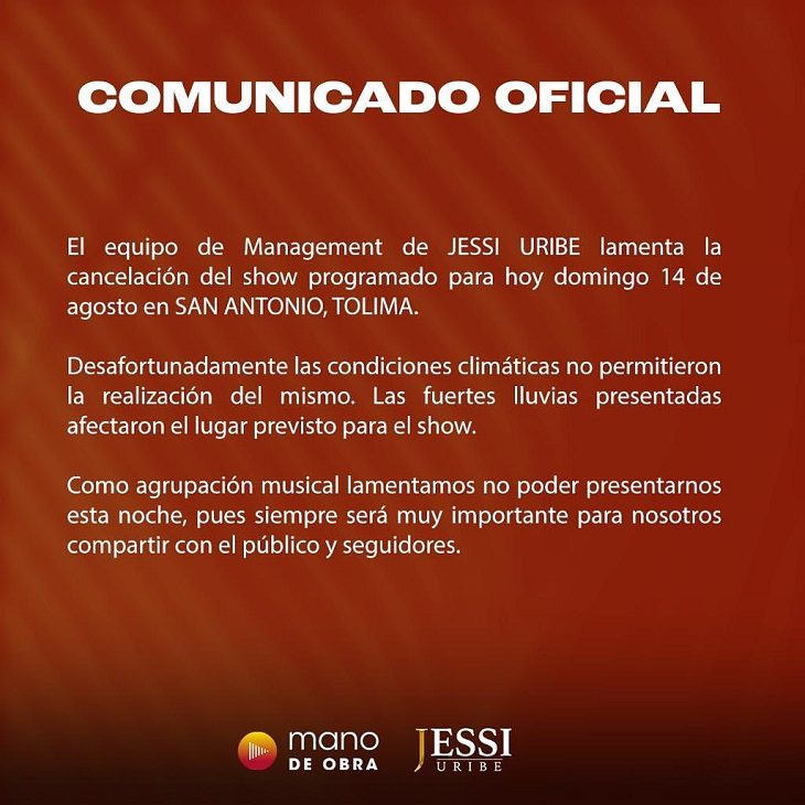 Jessi Uribe, acusado de incumplir concierto en el Tolima 